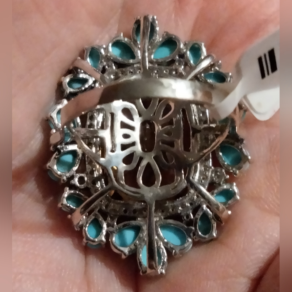 AAA Brazilian Citrine w/ Sleeping Beauty Turquoise White Diamond Halo - Picture 2 of 3
